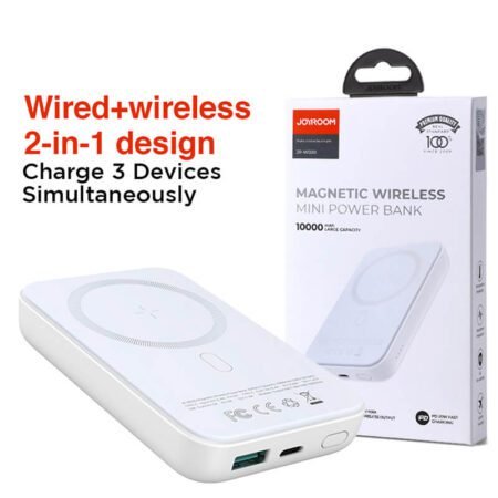 Joyroom Jr-w020 Magnetic Wired + Wireless 2-in-1 Design Wireless Power Bank 10000mah White
