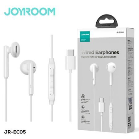 JOYROOM-EC05 TYPE-C Series Half In-Ear Wired Earphones-White-Gadgetshop