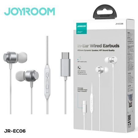 JOYROOM-EC06 TYPE-C Series In-Ear Metal Wired Earbuds Silver-Gadgetshop.pk