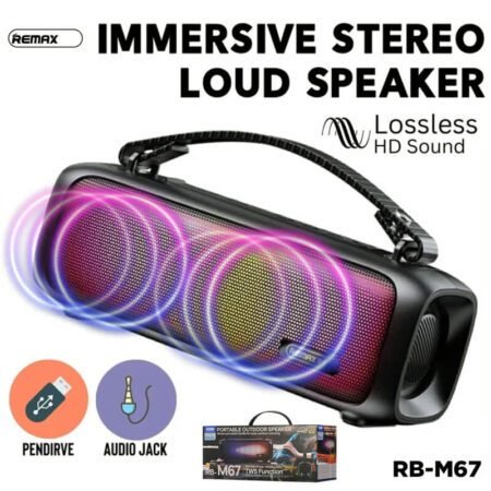 Remax RB-M67 Portable Super Bass Wireless Speaker With RGB Lights-Gadgetshop