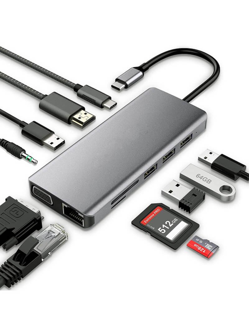 11 in 1 Multiport Type C to USB C 4K HDMI Adapter USB HUB-Gadgetshop.pk