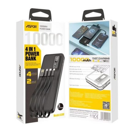 Aspor A300 Power Bank 10000mah Li-polymer Battery 4 In1 Gadgetshop.pk