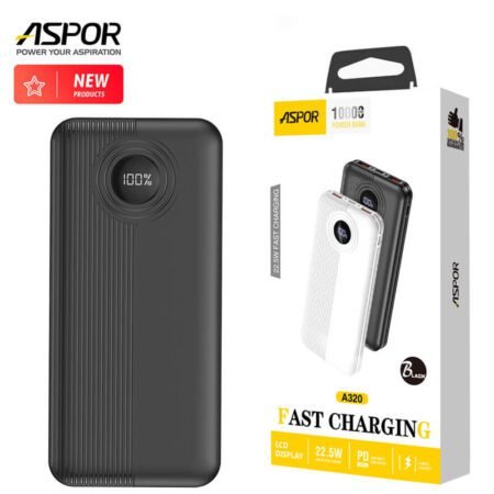 Aspor A320 Power Bank With Display 22.5W PD + QC 3.0 10000mah-gadgetshop.pk