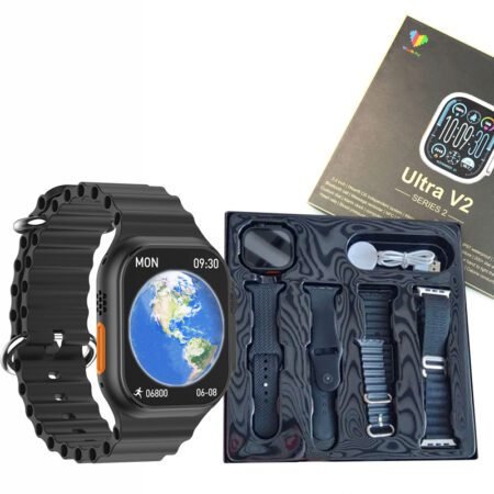 Ultra V2 New Fashion 2.2 Large Screen With 4 Straps Smart Watch Black-Gadgetshop-Online-Store