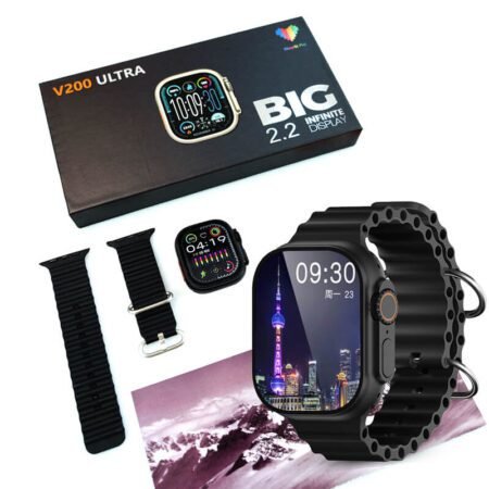 V200 NEW FASHION ULTRA 2.2 LARGE SCREEN IP68 WATERPROOF SPORT SMART WATCH BLACK-GADGETSHOP-PAKISTAN